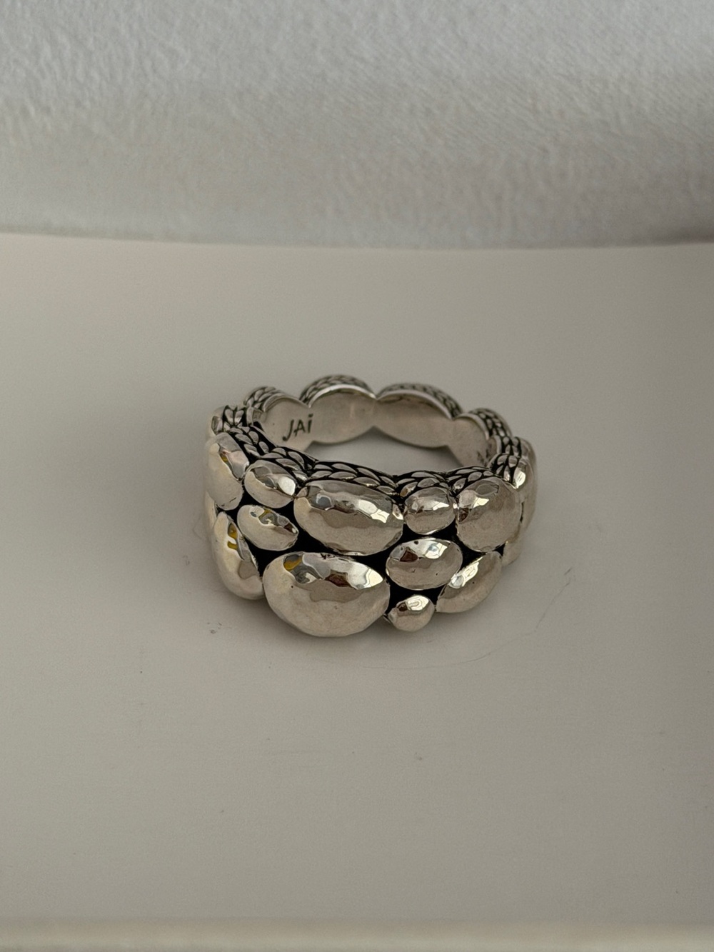 JAI 925 Silver Hammered Cobblestone Ring